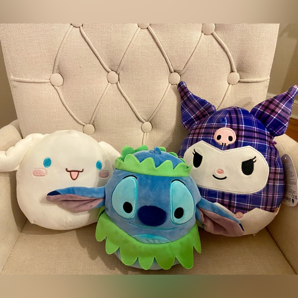 Squishmallows set of 3 hello kitty and Disney Stitch